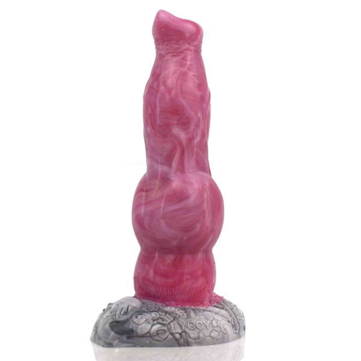 Dildo cane riccioluto rosa e bianco dettaglio finitura