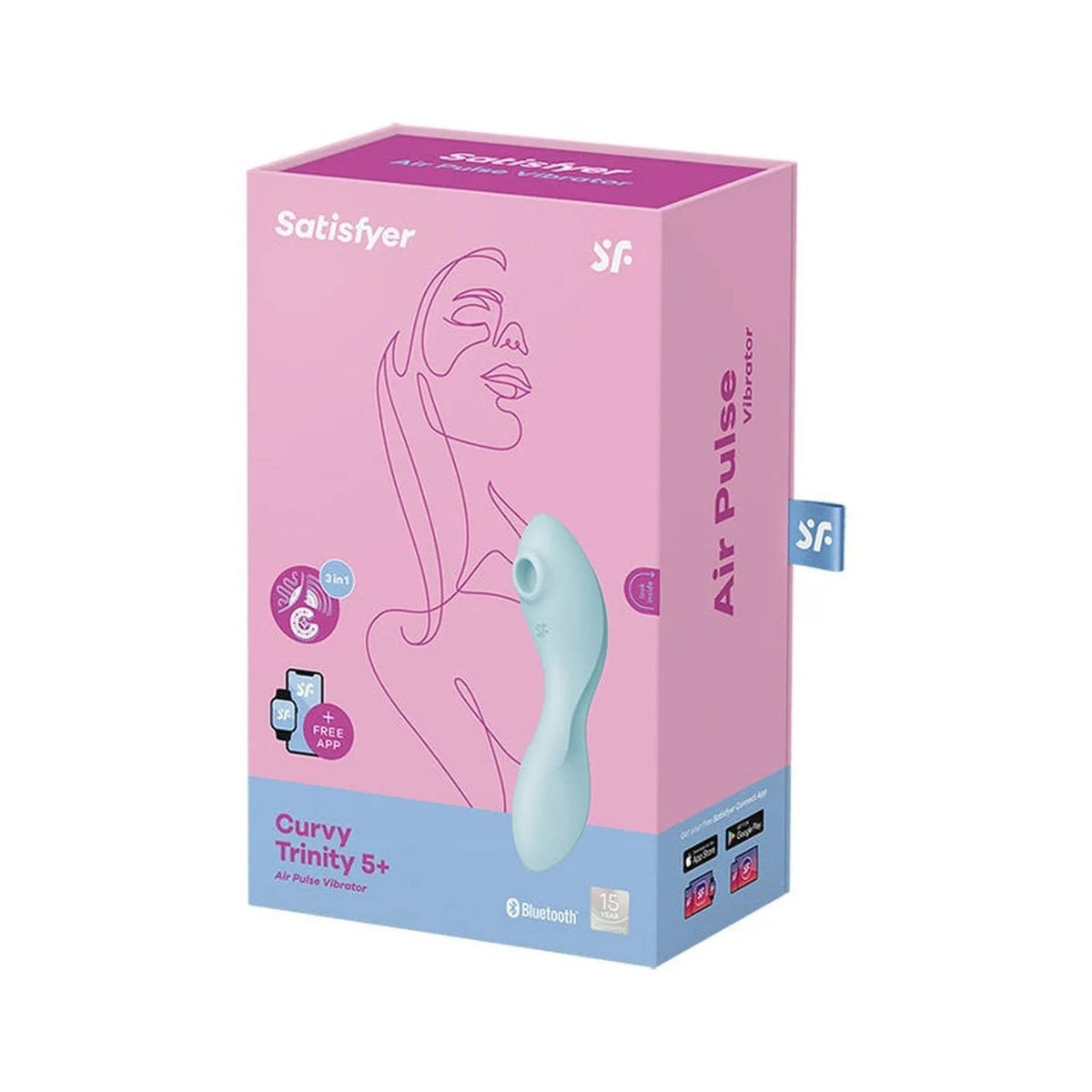 Scatola imballaggio vibratore Satisfyer Curvy Trinity 5+ blu Air Pulse
