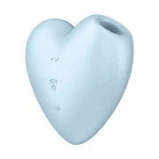 Satisfyer Cutie Heart blu chiaro con simboli di vibrazione e impulsi d'aria