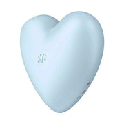 Lato posteriore Satisfyer Cutie Heart blu con porte ricarica e certificazioni CE