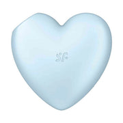 Vista frontale Satisfyer Cutie Heart blu chiaro con logo Sf inciso
