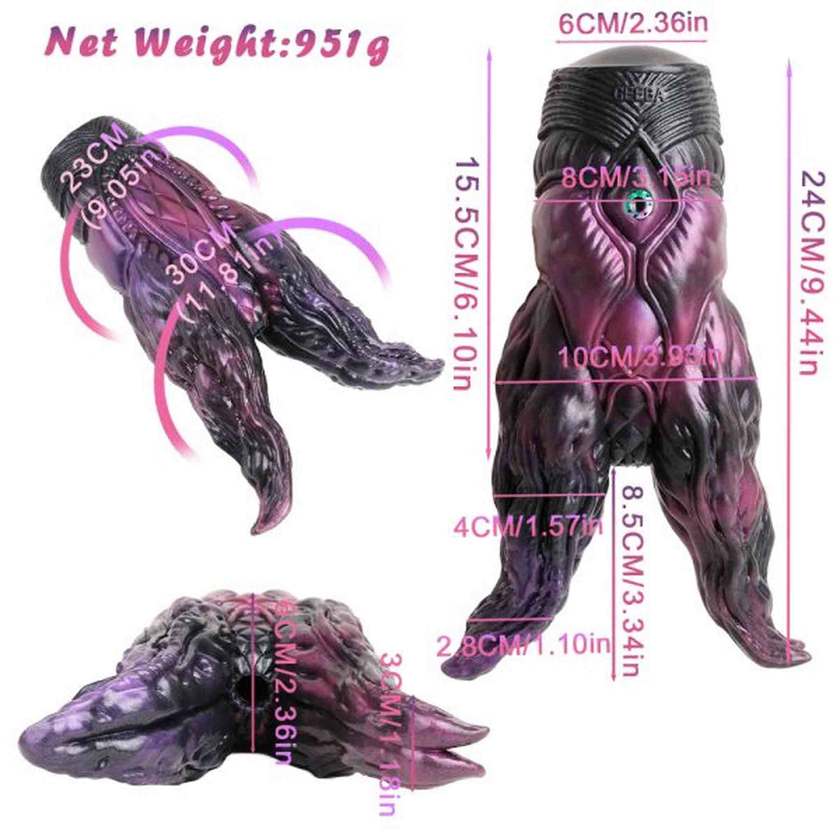 Misure tecniche Dagon silicone 24 cm altezza peso netto 951g dettagli anatomici