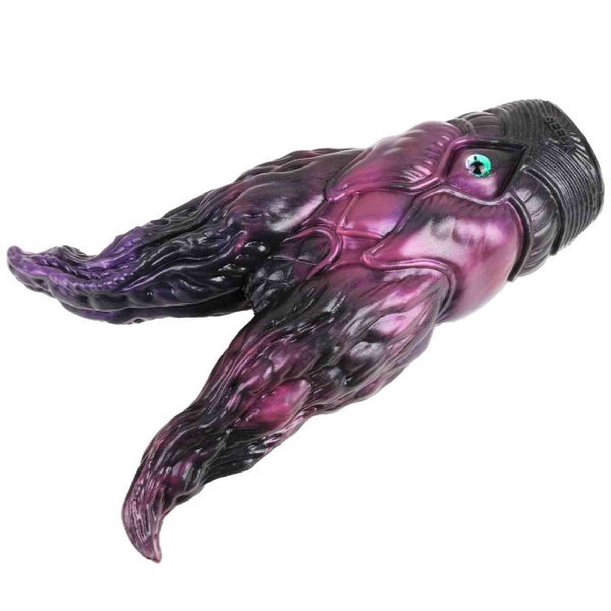 Dagon silicone liquido viola nero muscoli ondulati scritta SLEEK dettaglio tridimensionale