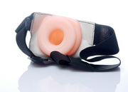 Anello penile in silicone rosa chiaro con apertura centrale e base bianca