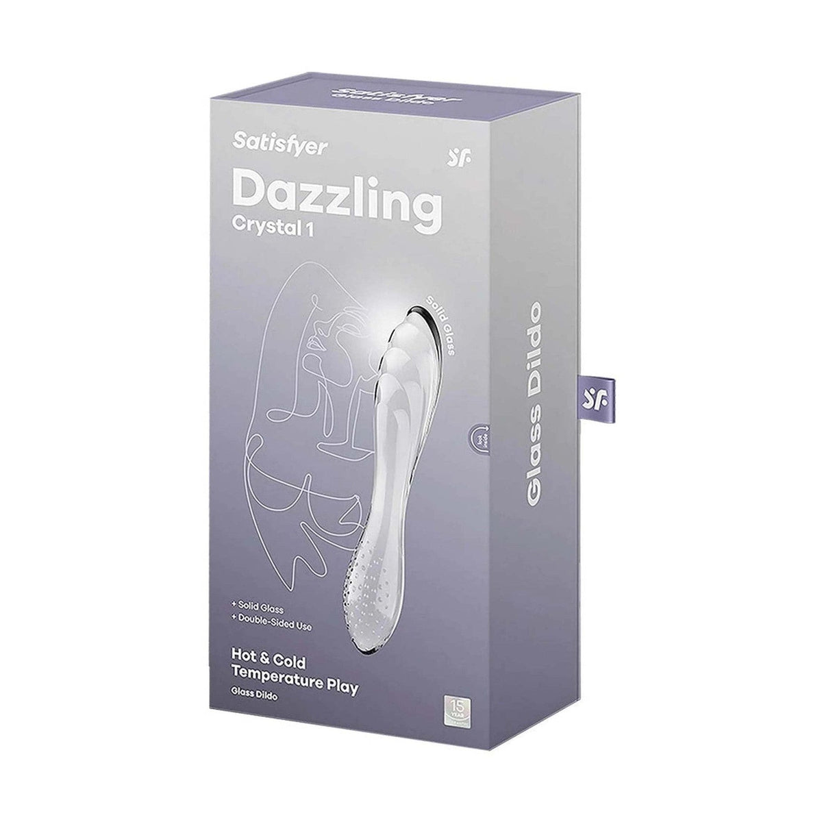 Angolo confezione vetro Satisfyer Dazzling Crystal 1 con dicitura gioco caldo/freddo
