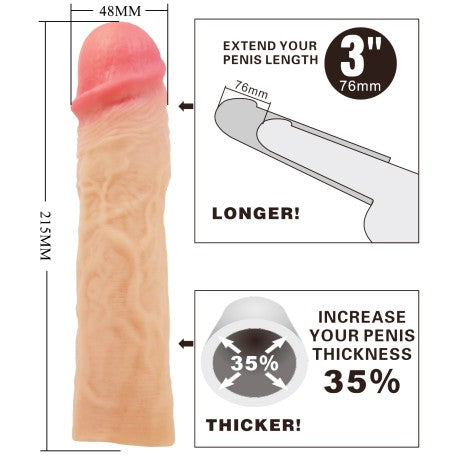 Infografica guaina Derek misure 215mm aumento spessore 35% allungamento