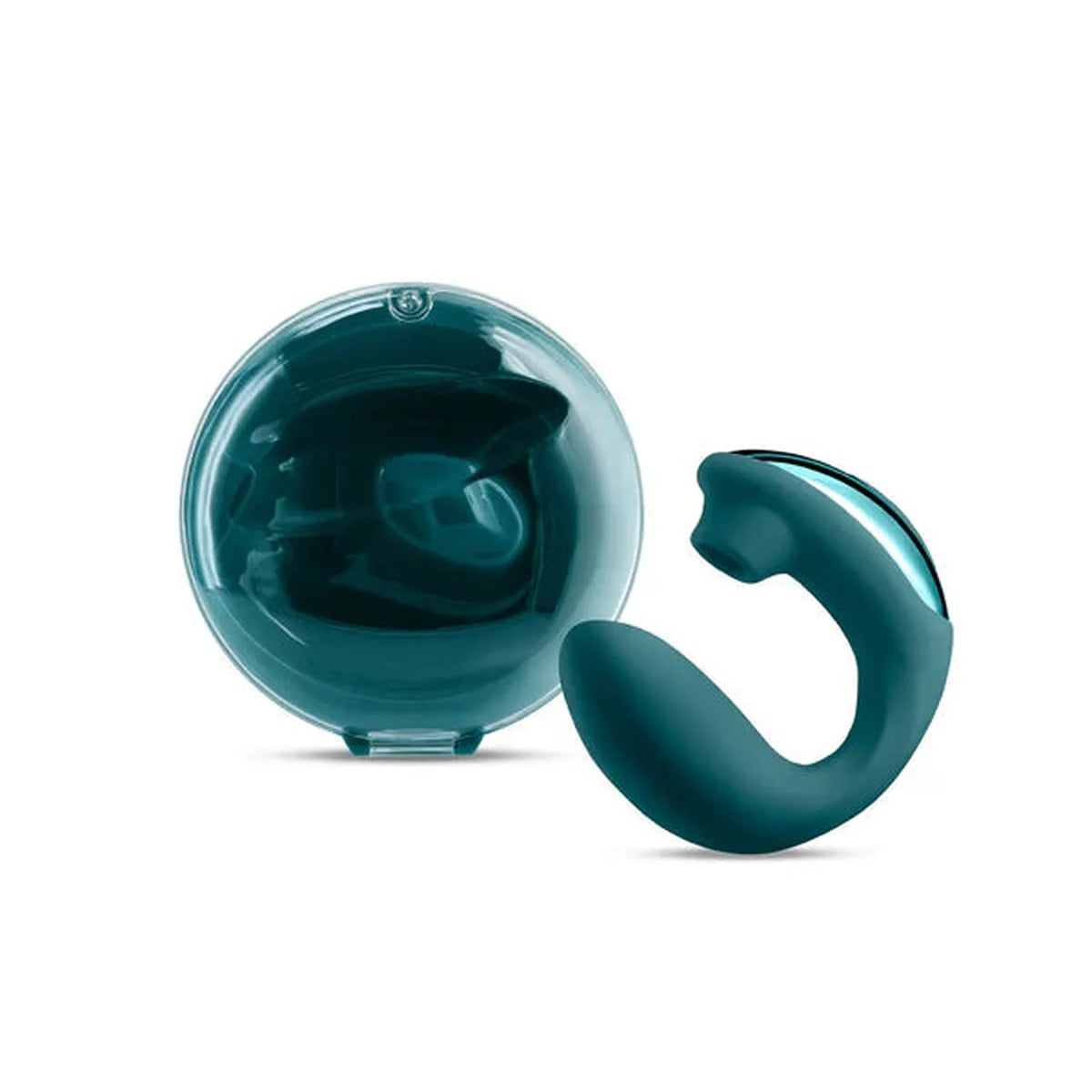 Vibratore rabbit Desire Euphoria turchese fuori dall'astuccio su sfondo bianco