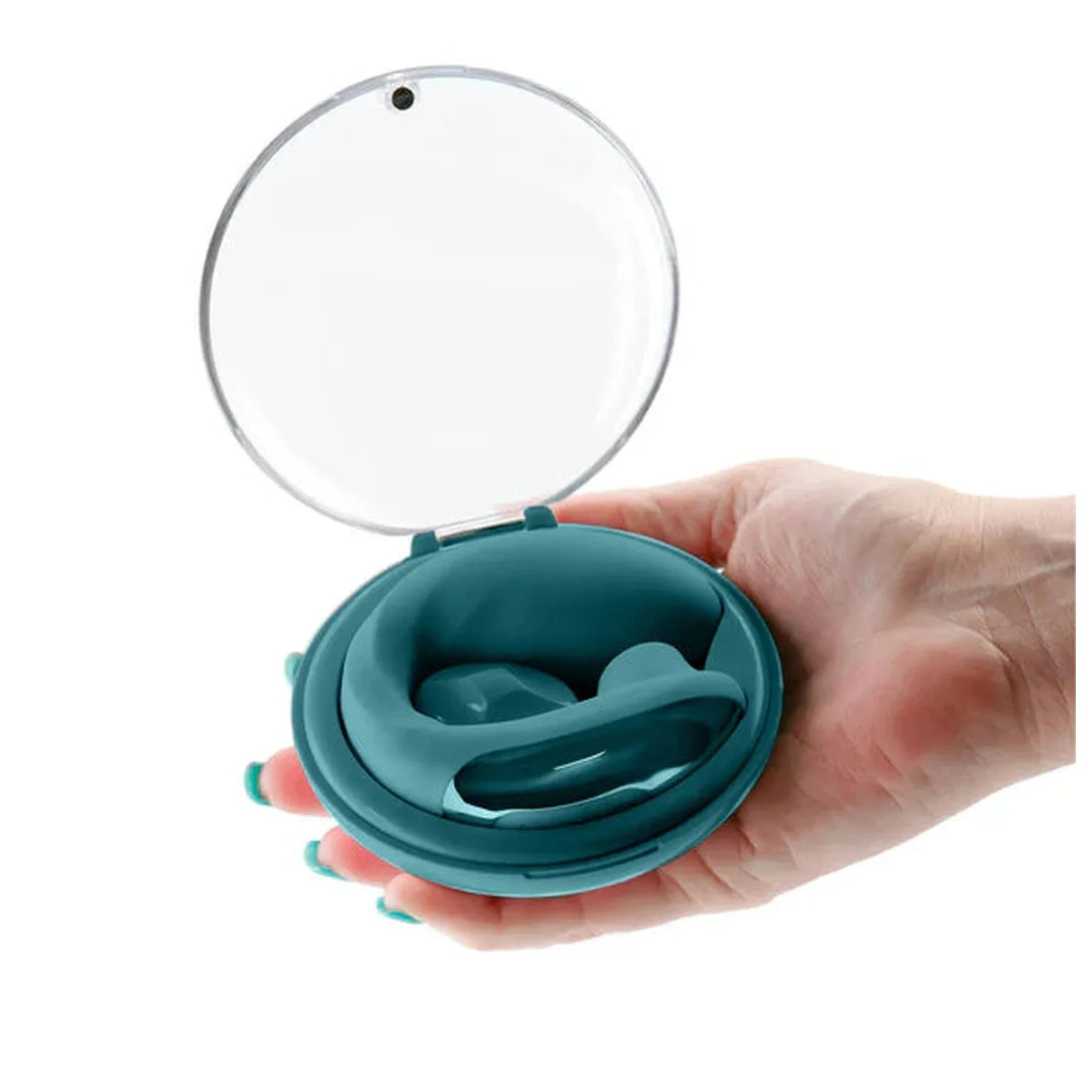 Mano tiene astuccio turchese vibratore rabbit Desire Euphoria forma curva