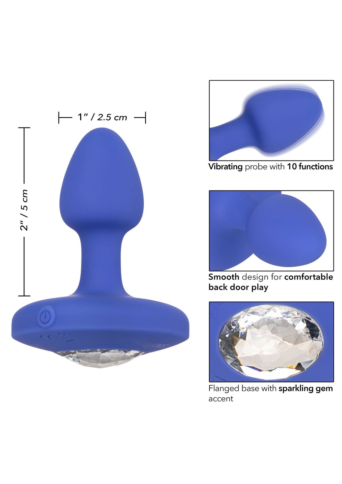 Dimensioni plug vibrante silicone blu 5cm con punta a 10 funzioni
