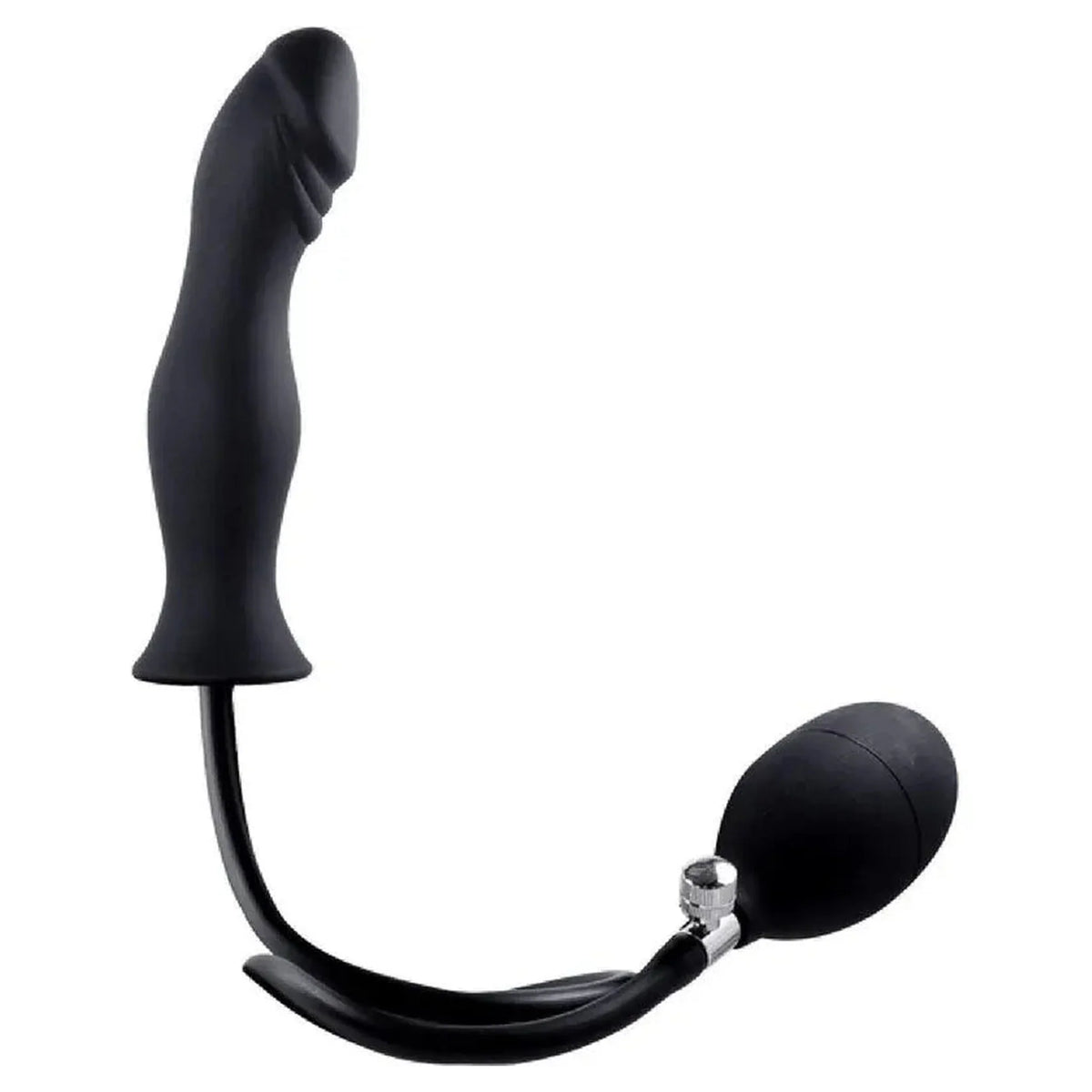 Plug anale gonfiabile nero in silicone ergonomico con pompa inclusa
