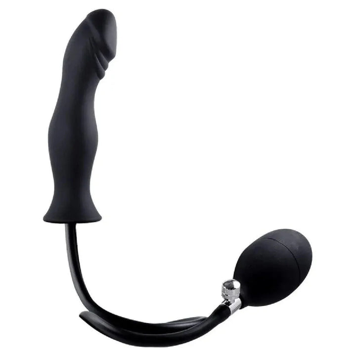 Plug anale gonfiabile nero in silicone ergonomico con pompa inclusa
