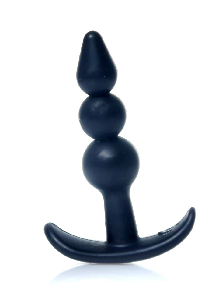 Dildo anale nero a tre sfere con punta conica e base curva
