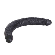 Doppio dildo nero lunghezza 30 cm angolazione laterale che mostra curvatura naturale e estremità definite