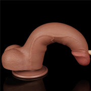Dildo flessibile marrone scuro curvo con glande mobile e ventosa
