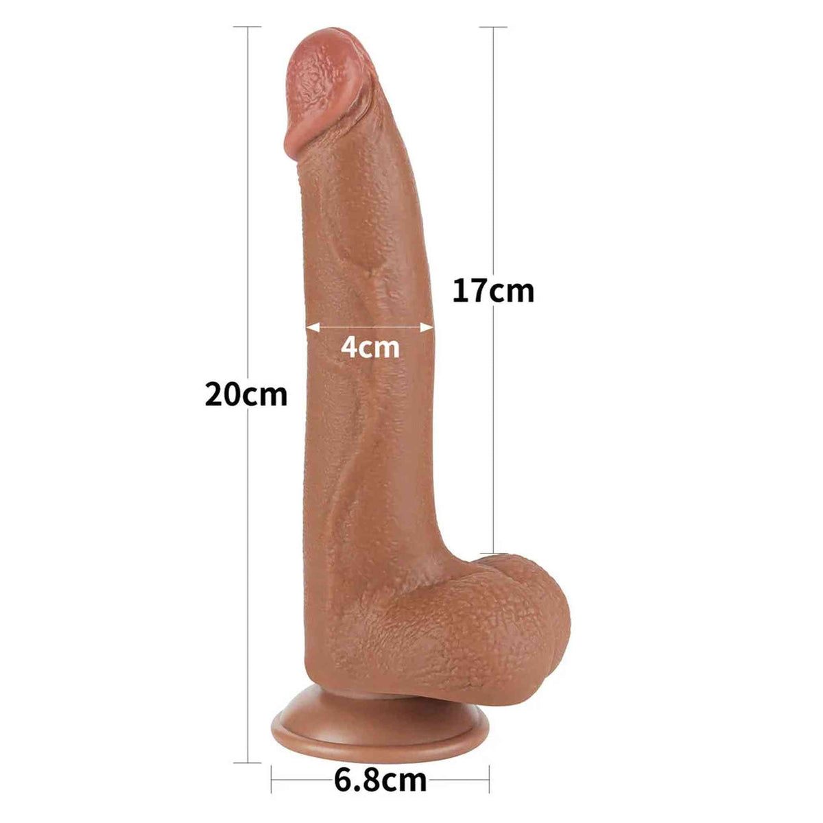 Dildo marrone scuro dimensioni 20 cm con indicatori misura e ventosa