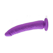 Dildo viola in silicone con ventosa e texture irregolare