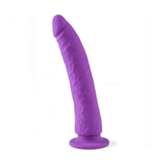 Dildo viola in silicone curvo con base a ventosa piatta