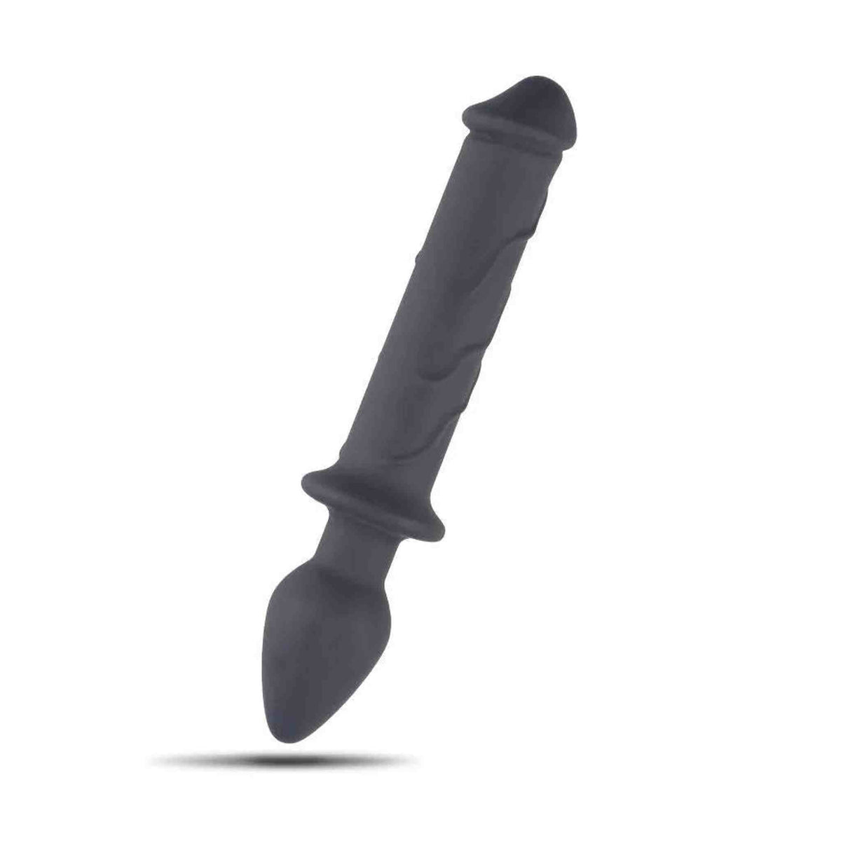 Angolazione laterale toy anale doppio uso in silicone nero opaco