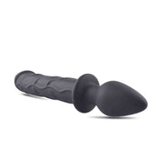 Dettaglio profilo toy anale doppio uso in silicone nero vellutato