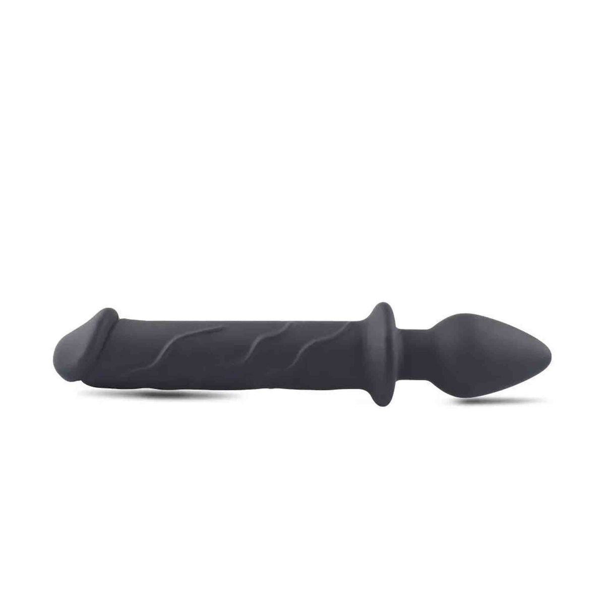 Doppio uso dildo e plug anale in silicone nero con texture ondulata