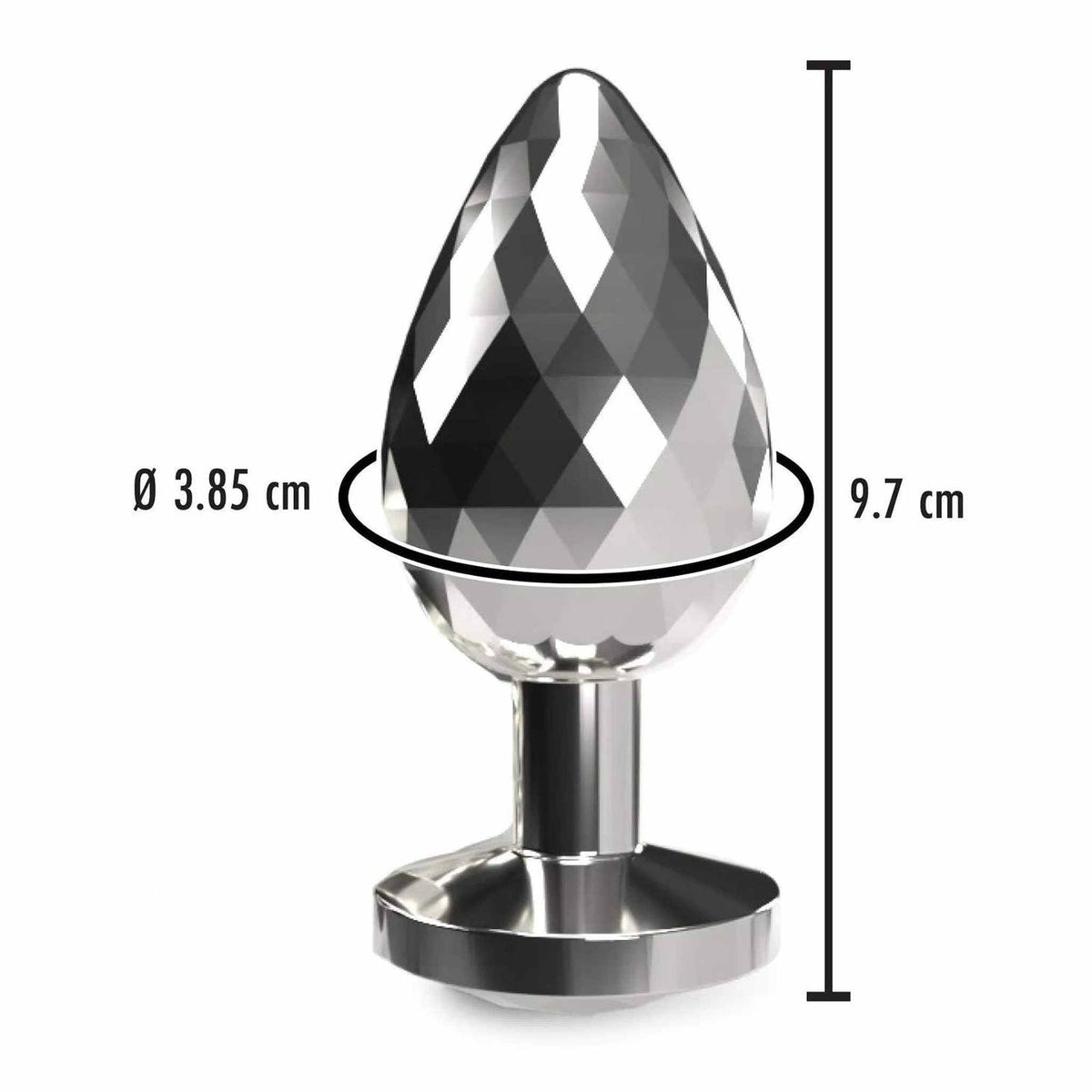 Misure plug anale Disco Diamond vetro 9,7 cm altezza diametro 3,85 cm