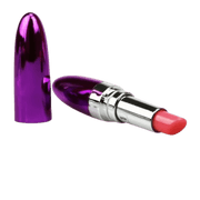Vibratore rossetto viola metallizzato con cappuccio staccato e punta rosa