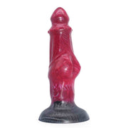 Vista posteriore dildo silicone rosso muscolatura simulata e base piatta