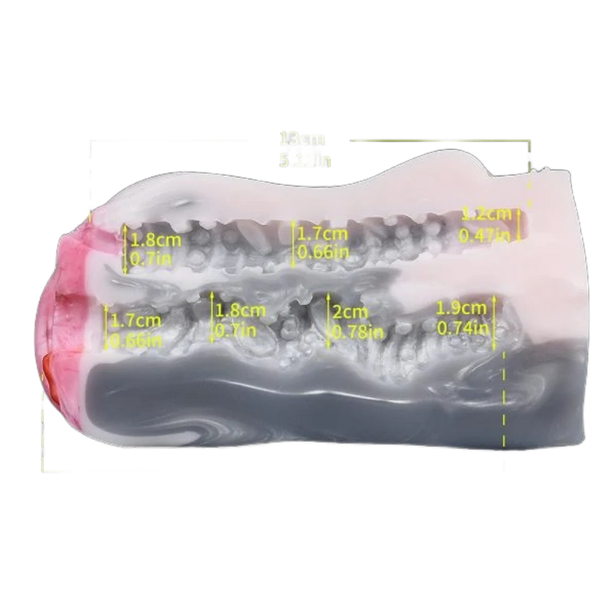 Dimensioni interne ed esterne Dolfin masturbatore silicone texture ondulata