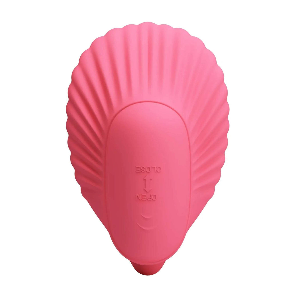 Chiusura ermetica con indicazioni OPEN/CLOSE su vibratore a conchiglia rosa