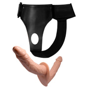 Doppio Strapon Realistico Baile nero con cintura elastica e dildo biforcuto carne lucido
