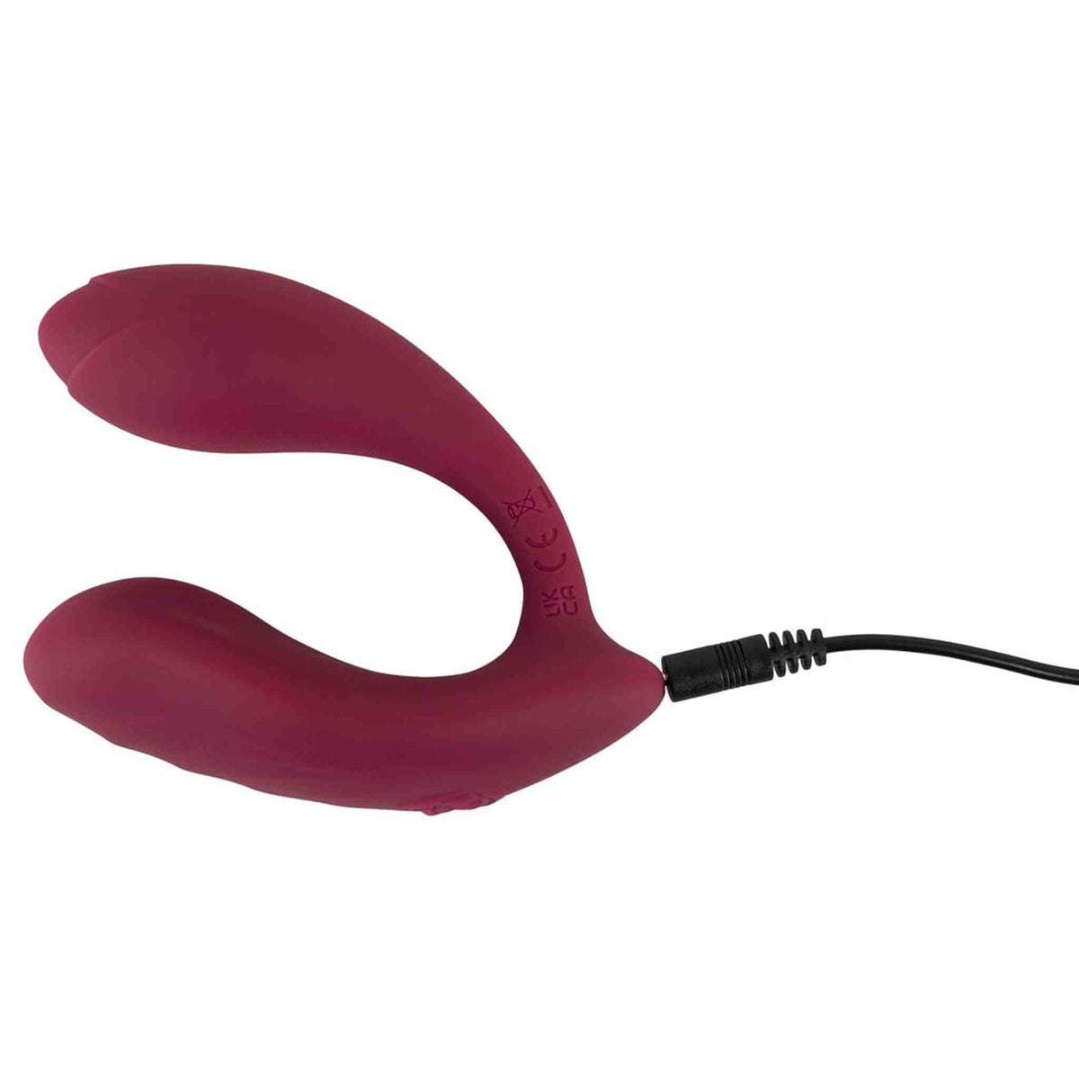 Vibratore flessibile colore bordeaux in carica con cavo nero