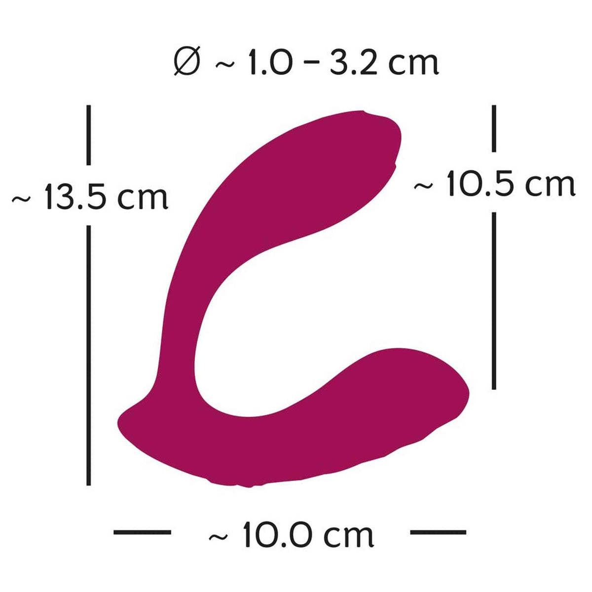 Schema misure vibratore flessibile colore bordeaux 13,5 cm