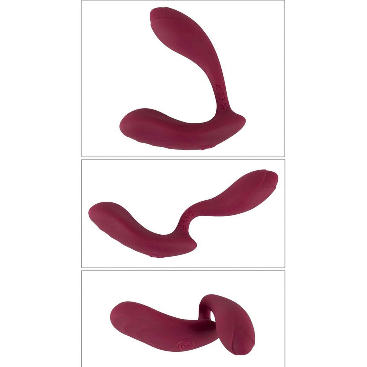 Collage vibratore flessibile colore bordeaux con simboli controllo
