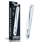 Dildo trasparente Lovetoy accanto alla confezione nera da 12 pollici