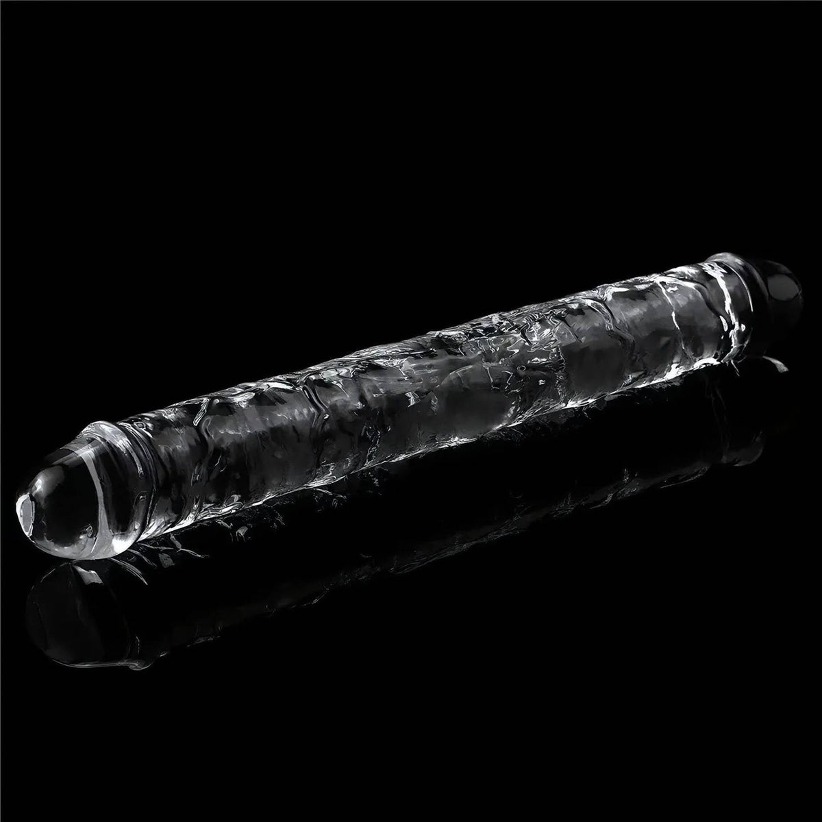 Dildo trasparente TPE a doppia estremità 12 pollici con texture scolpita realistica
