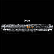 Doppio dildo trasparente TPE 30 cm con texture venosa e simmetria anatomica