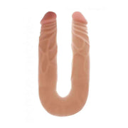 Dildo doppio realistico Rosa Carne TPE vista frontale con base curva