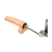Dettaglio attacco dildo beige liscio fissato ad asse cromato macchina The Banger
