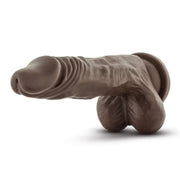 Vista laterale dildo marrone Dr. Skin 8.5 pollici con dettagli anatomici e scroto modellato