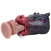 Testa di drago nera Phantom Dragon bocca aperta con interno rosso e dettaglio scaglie in silicone