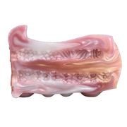 Doppio canale masturbatore silicone liquido rosa marmorizzato con texture interne ondulate e a bolle
