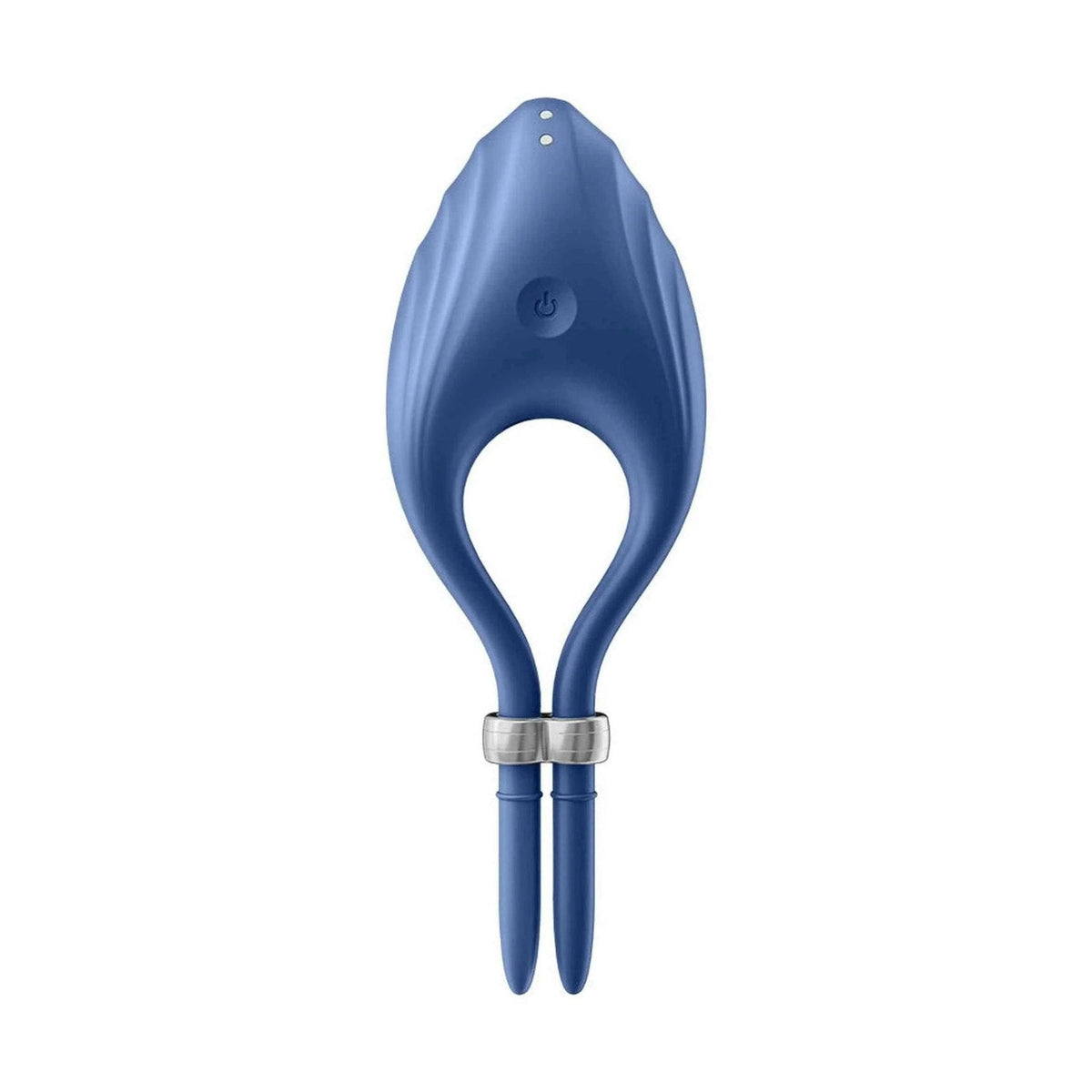 Vibratore anello Satisfyer Duelist blu con pulsante di accensione e fori per pulizia