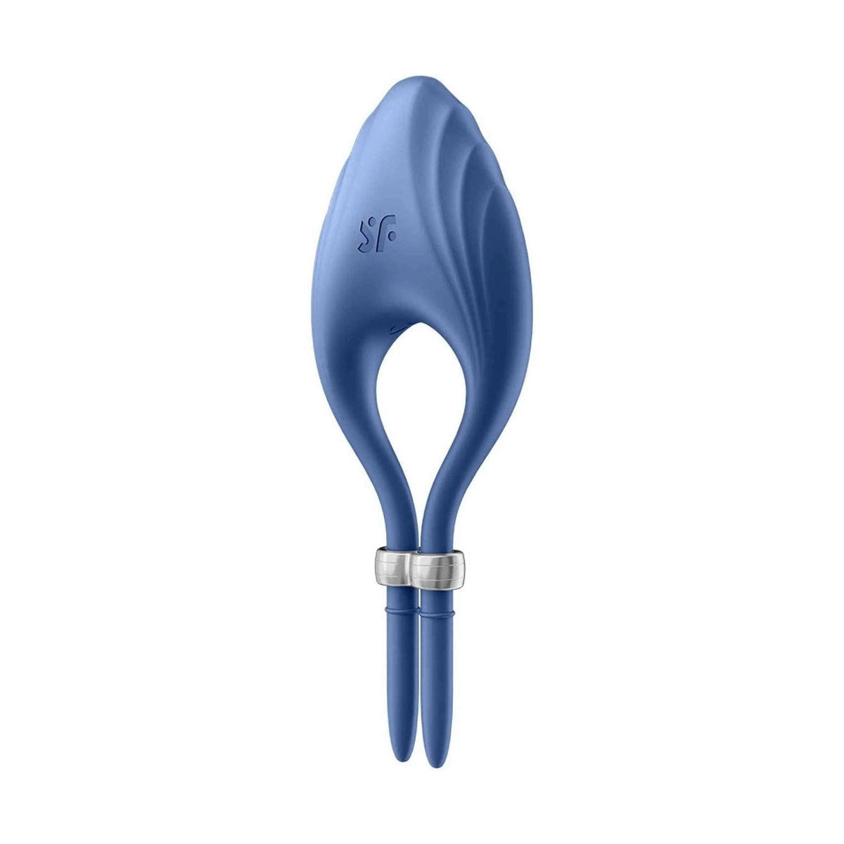 Vibratore anello Satisfyer Duelist blu in silicone con superficie ondulata e anello metallico