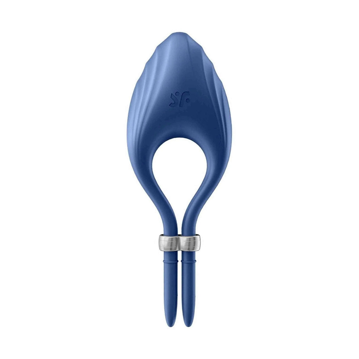 Vibratore anello Satisfyer Duelist blu con logo sf inciso e design a due aste parallele