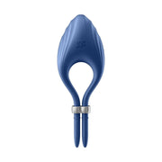 Vibratore anello Satisfyer Duelist blu con logo sf inciso e design a due aste parallele