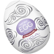 Tenga EGG Cloudy masturbatore ovale bianco con etichetta viola e fascia rossa Stronger