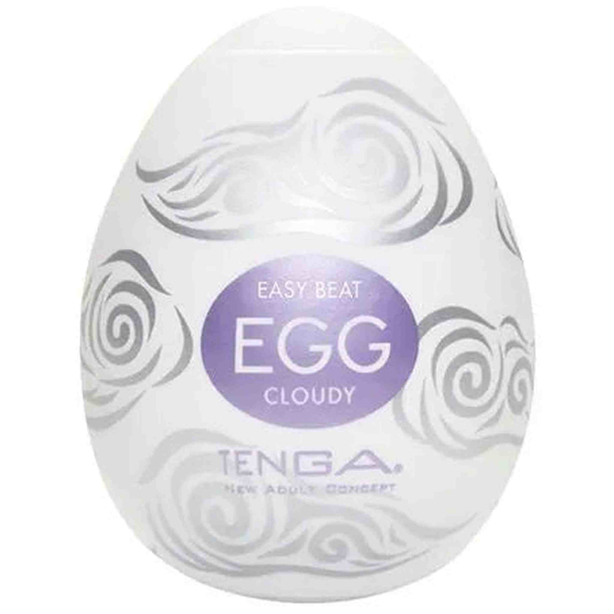 Tenga EGG Cloudy masturbatore ovale bianco frontale con etichetta viola Easy Beat