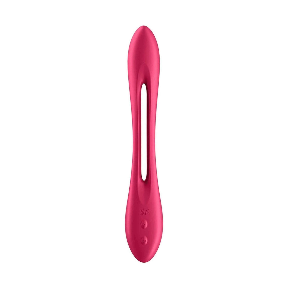 Vibratore Satisfyer Elastic Joy rosso con forma curva ergonomica e logo SF