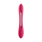 Vibratore Satisfyer Elastic Joy rosso con forma curva ergonomica e logo SF