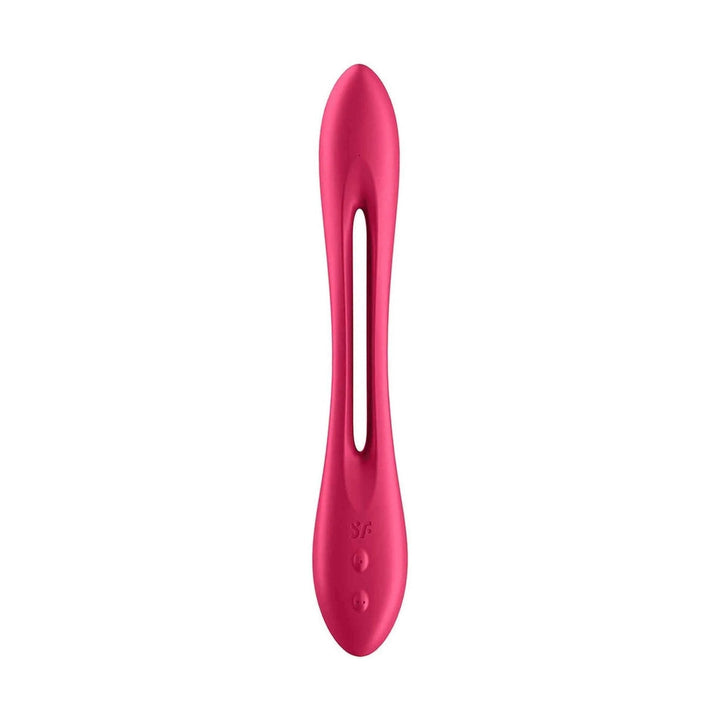 Vibratore Satisfyer Elastic Joy rosso con forma curva ergonomica e logo SF